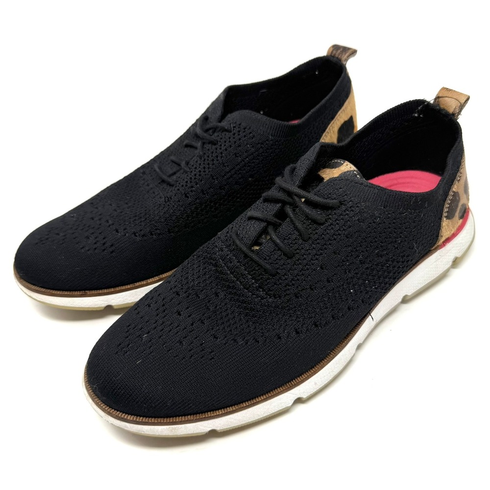 Cole Haan Zerogrand Stitchlite Black Leopard Knit Wingtip Sneakers W21344 7.5B
